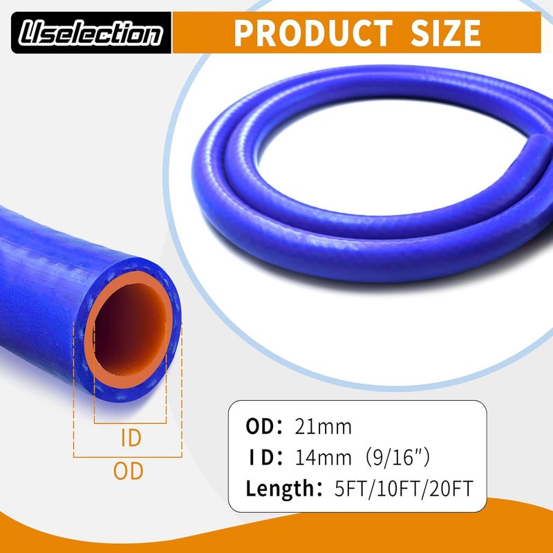 Uselection 9/16"X20FT(ID:14MM) Silicone Heater Hose Blue and Red Coolant Radiator Vacuum Line, Reinforced High Temperature Reinforced 4MM Thick(0.16 In) (9/16" ID-20Ft(ID 14mm)) - Image 2